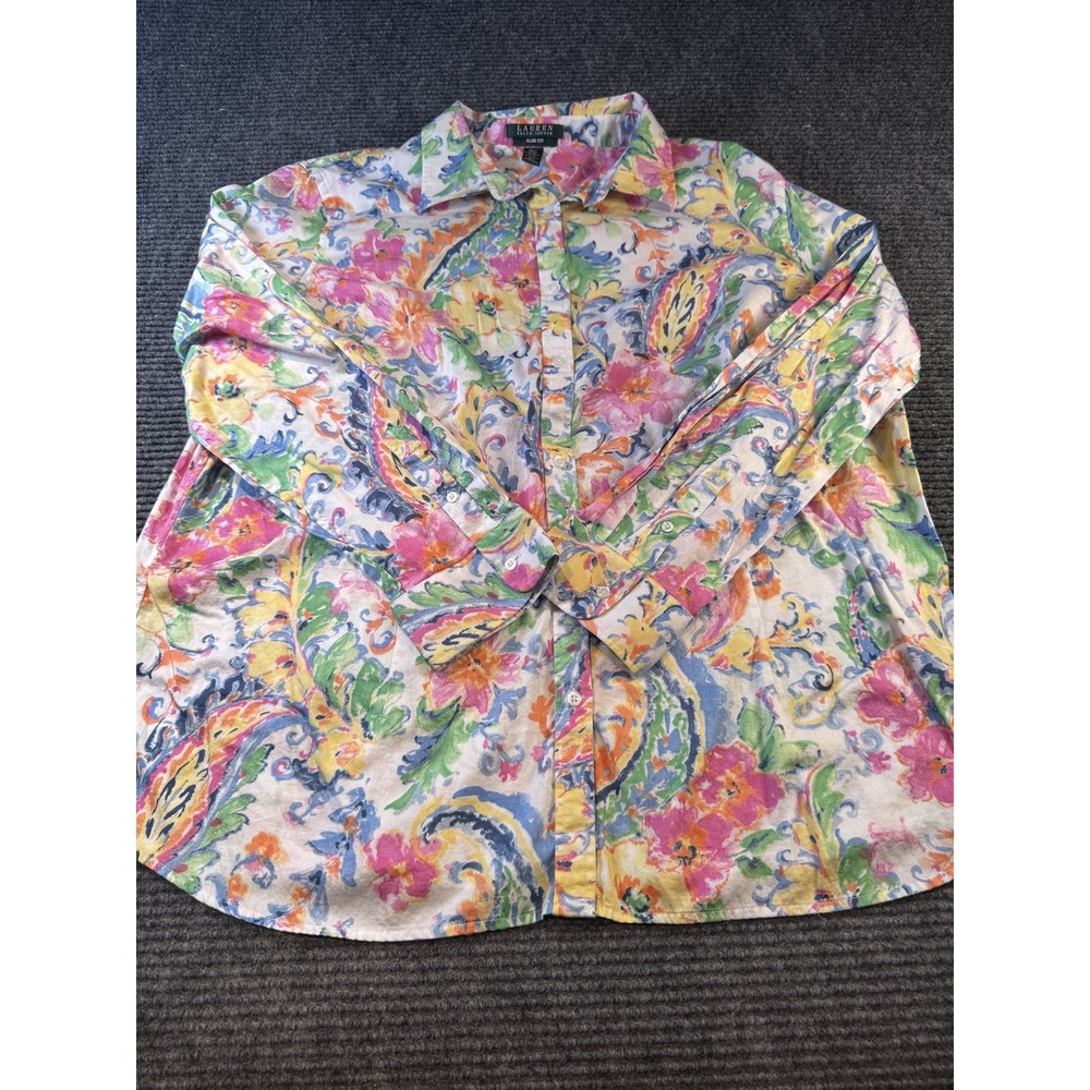 Lauren by Ralph Lauren Slim Fit Shirt 20W ‎ Floral Print Button Up Long SLV